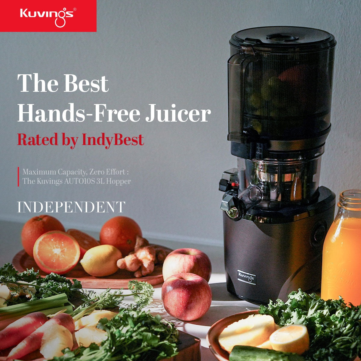 Kuvings AUTO10 Featured by The Independent for Hands-Free Whole Fruit Juicing